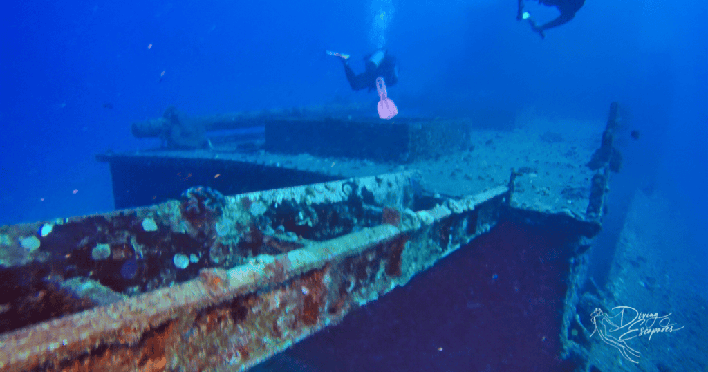 Upper deck of Sea Tiger wreck, explored while scuba diving in Oahu