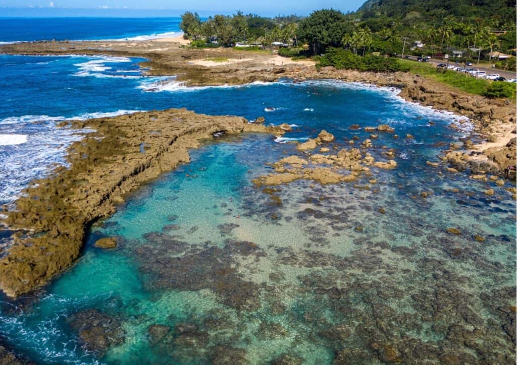 Aerial view of North Shore, another spot when Scuba diving in Oahu