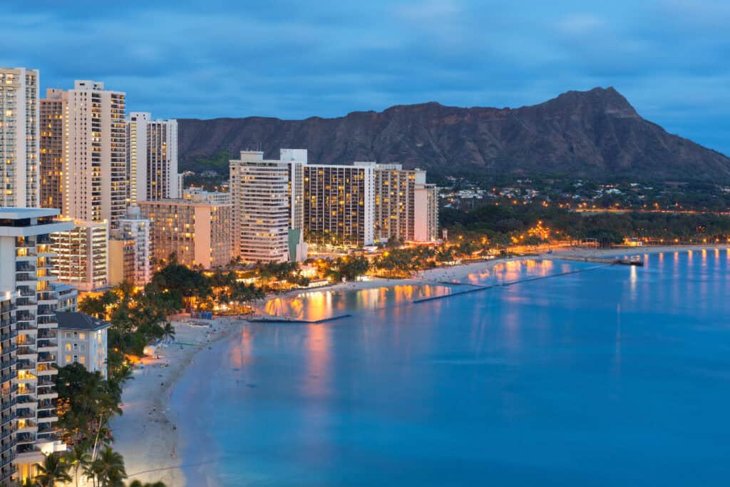 Waikiki beach at night