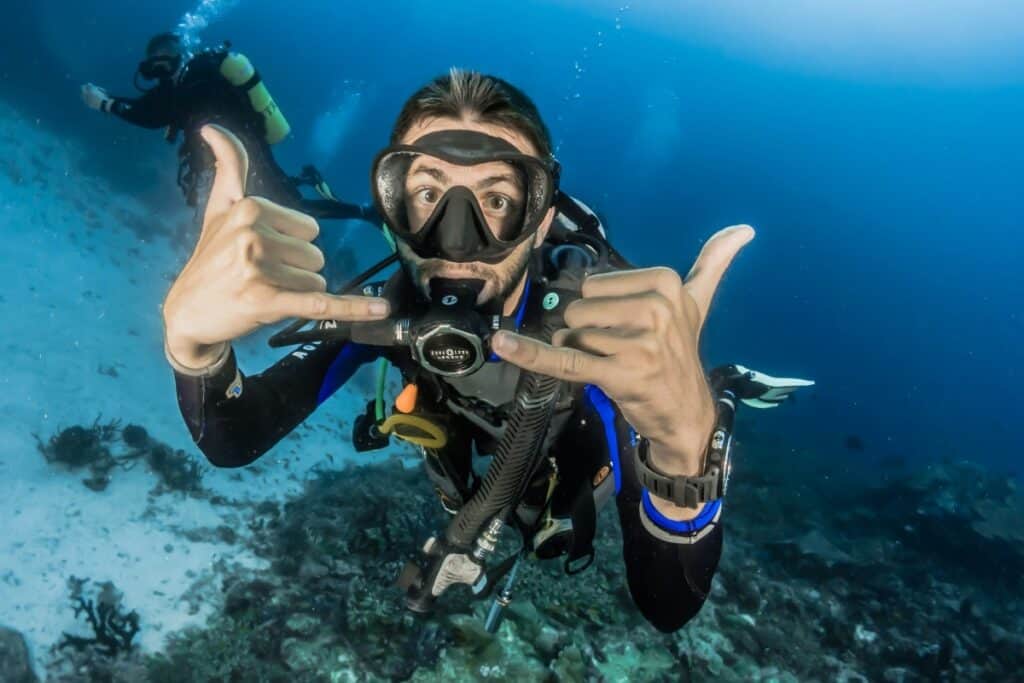 man wearing a scuba diving wetsuit