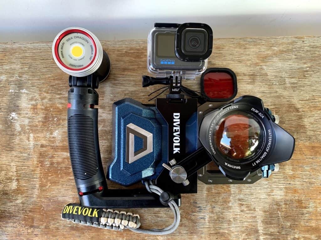 My own camera set-up that I pack when going on a dive travel