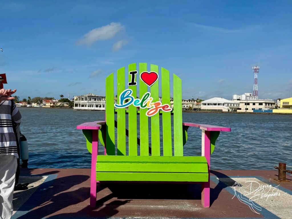 The "I love Belize" chair for photo ops in Belize Cruise Port