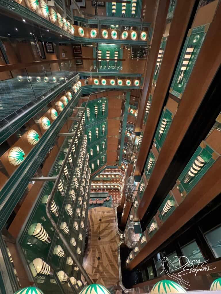Atrium in a Carnival Cruise where WiFi is lighting fast