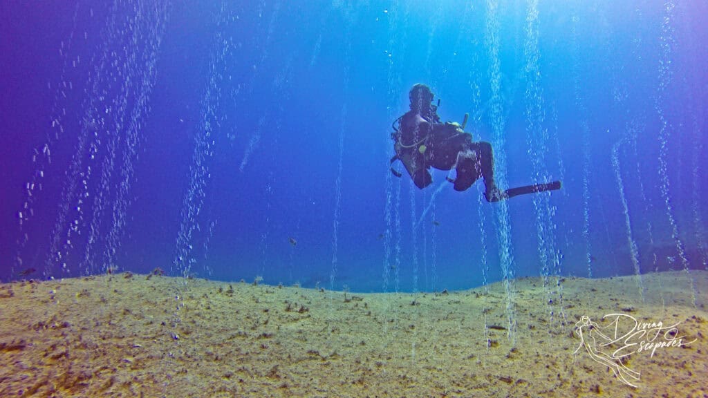 bubbles from the ground in Las Coloradas in Lanzarote