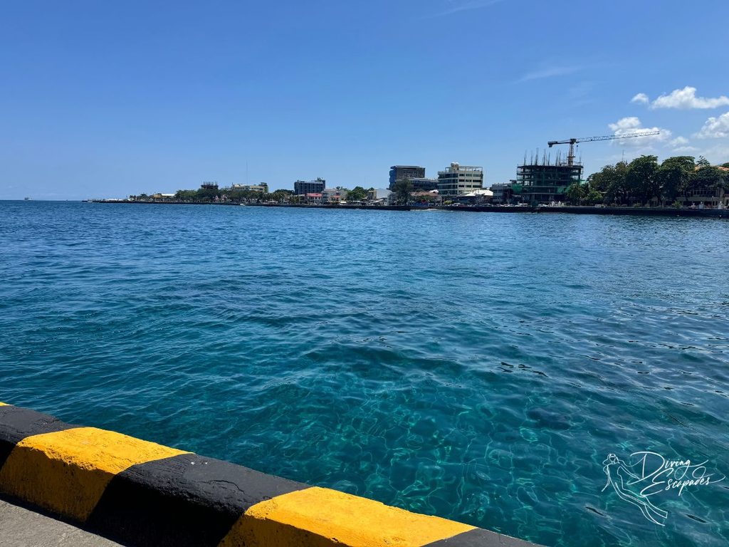 The Dumaguete port with blue waters under a clear sky.